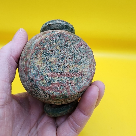 Primitive Rustic Clay Pottery Pot Double Handled Rings 4 Inch - Picture 6 of 8